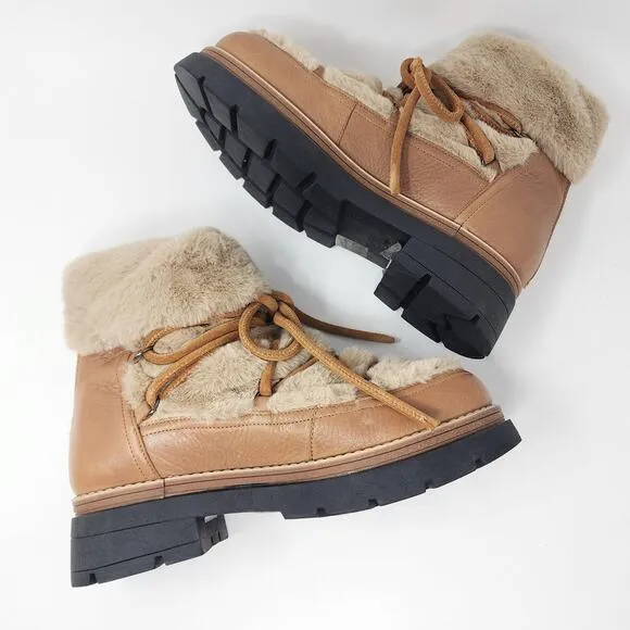 Free People Boots Women EU40/US9.5 Polar Queen Faux Fur Tan Leather Lug Sole