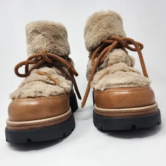 Free People Boots Women EU40/US9.5 Polar Queen Faux Fur Tan Leather Lug Sole