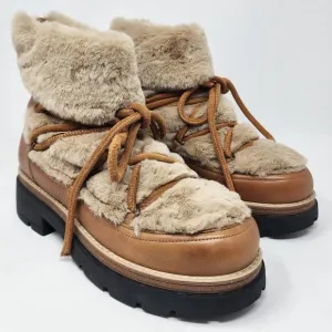 Free People Boots Women EU40/US9.5 Polar Queen Faux Fur Tan Leather Lug Sole