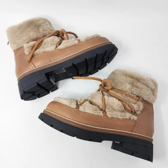 Free People Boots Women EU40/US9.5 Polar Queen Faux Fur Tan Leather Lug Sole