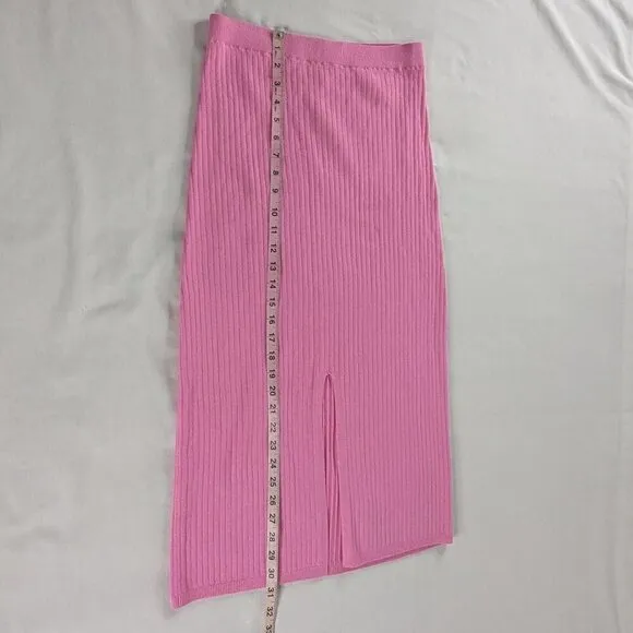 Free People x Revolve Pink Ribbed Front Slit Skyline Midi Skirt