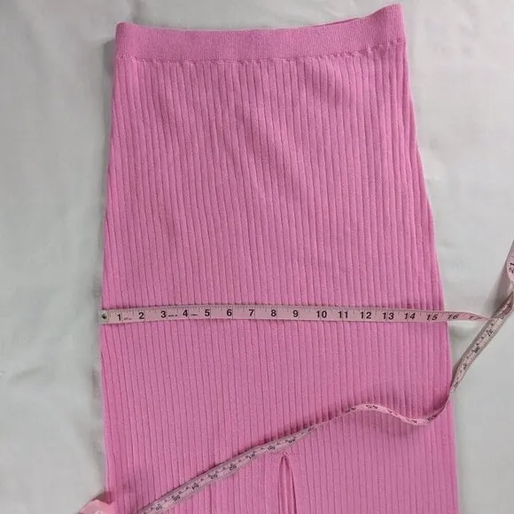 Free People x Revolve Pink Ribbed Front Slit Skyline Midi Skirt