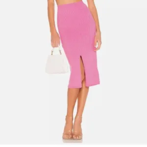 Free People x Revolve Pink Ribbed Front Slit Skyline Midi Skirt