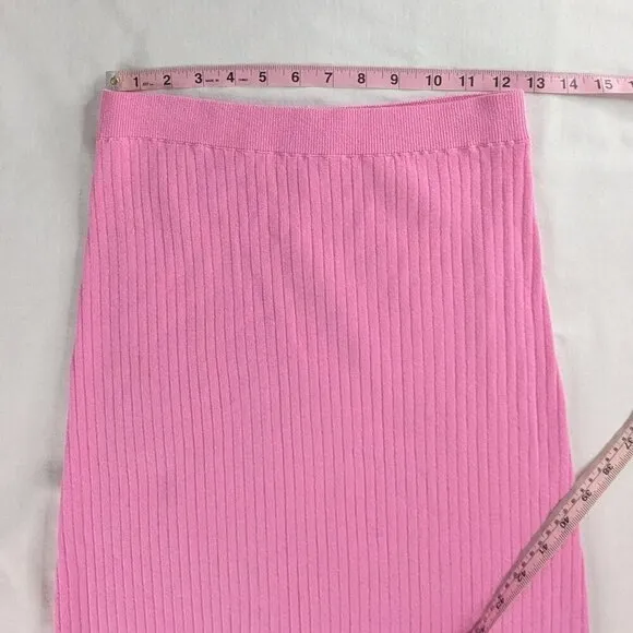 Free People x Revolve Pink Ribbed Front Slit Skyline Midi Skirt