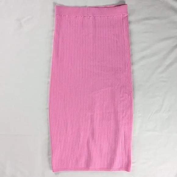 Free People x Revolve Pink Ribbed Front Slit Skyline Midi Skirt