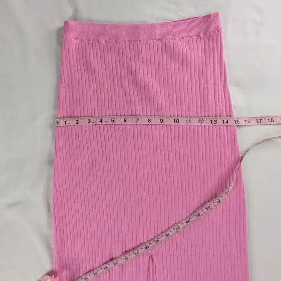 Free People x Revolve Pink Ribbed Front Slit Skyline Midi Skirt