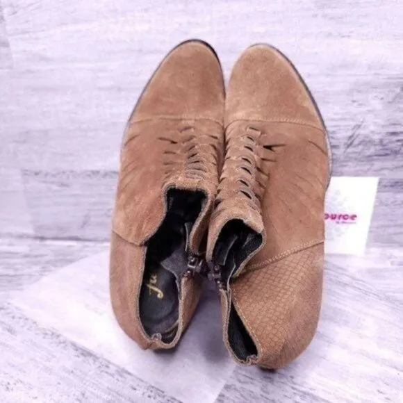 Free People Loveland Boho Suede Woven Ankle Boot Brown Women's sz 8