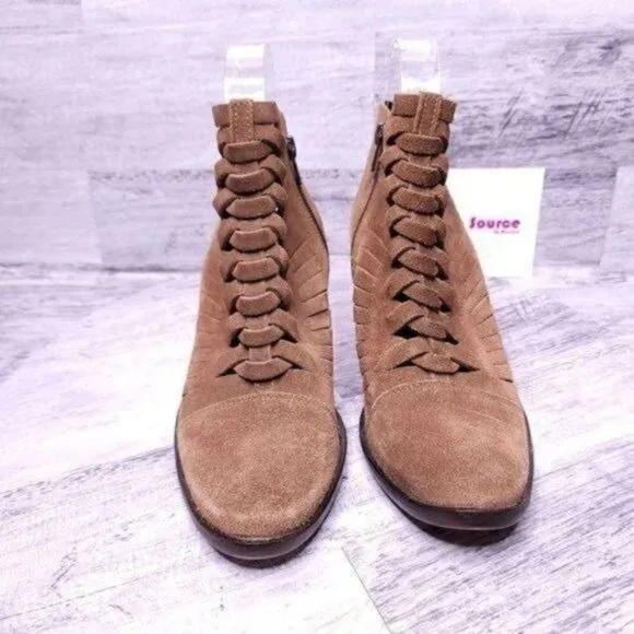 Free People Loveland Boho Suede Woven Ankle Boot Brown Women's sz 8