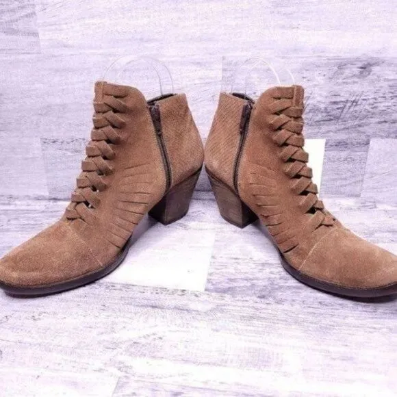 Free People Loveland Boho Suede Woven Ankle Boot Brown Women's sz 8