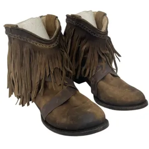 Freebird Dallas Fringe Brown Leather Western Bootie Women’s Size 8 Preowned