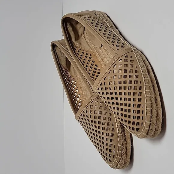 Frye Lee A Line Perforated Espadrille Flat Shoe Slip-On Slide-On Leather Tan 6.5