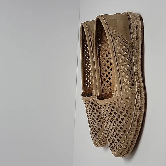 Frye Lee A Line Perforated Espadrille Flat Shoe Slip-On Slide-On Leather Tan 6.5