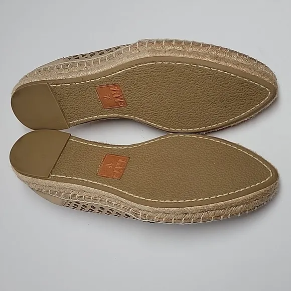 Frye Lee A Line Perforated Espadrille Flat Shoe Slip-On Slide-On Leather Tan 6.5