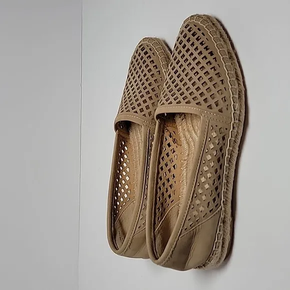Frye Lee A Line Perforated Espadrille Flat Shoe Slip-On Slide-On Leather Tan 6.5