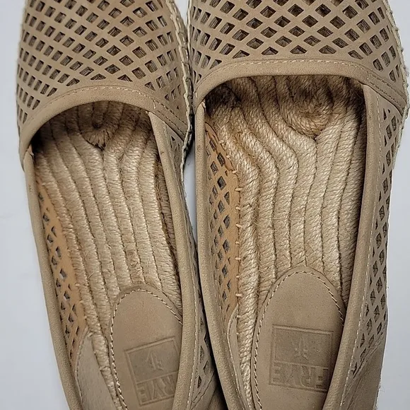 Frye Lee A Line Perforated Espadrille Flat Shoe Slip-On Slide-On Leather Tan 6.5