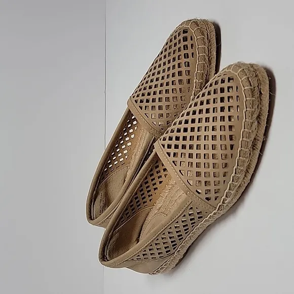 Frye Lee A Line Perforated Espadrille Flat Shoe Slip-On Slide-On Leather Tan 6.5