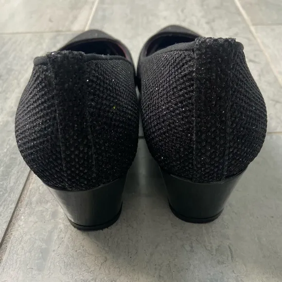 FS/NY French Sole New York Point Toe Wedge Pumps Heels Black Sparkle Size 9