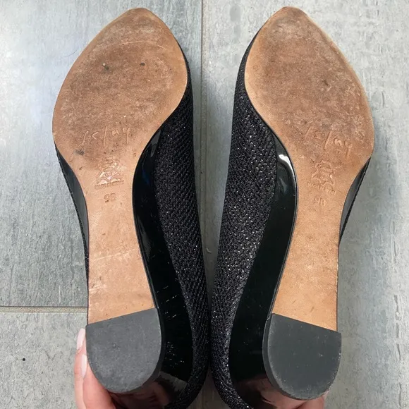 FS/NY French Sole New York Point Toe Wedge Pumps Heels Black Sparkle Size 9