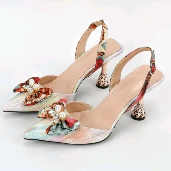 Funky Pumps For Women,Snakeskin Embossed Bow Decor Point Toe Sculptural Heeled