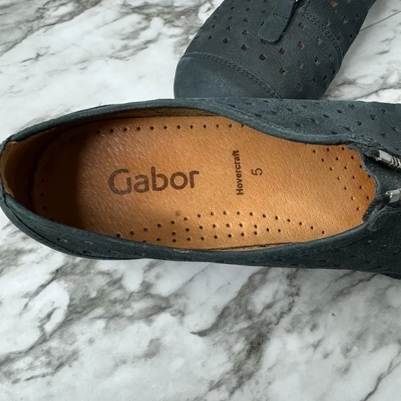 Gabor Nubuck Punched‎ Zip-Up Shoes in Dark Blue- Sz 5