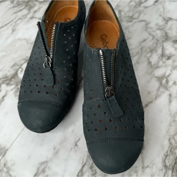 Gabor Nubuck Punched‎ Zip-Up Shoes in Dark Blue- Sz 5