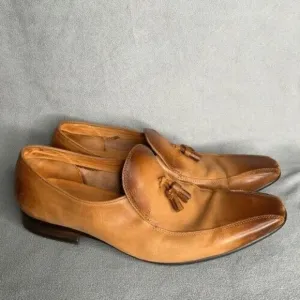 Garrucci Leather Patina Burnished Penny Loafers Dress Shoes Men Size 10 Brown