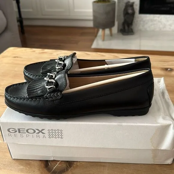 Geox Respira ELIDIA Leather Loafer Black Color NEW in box Women’s 9 US/ 39 EU