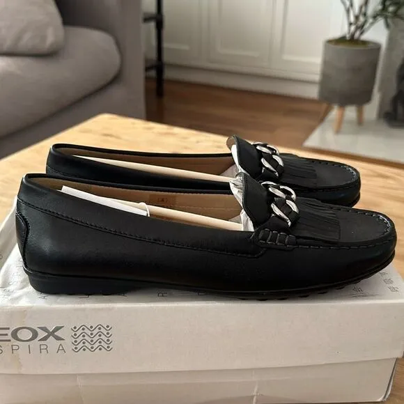 Geox Respira ELIDIA Leather Loafer Black Color NEW in box Women’s 9 US/ 39 EU