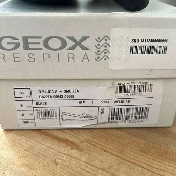 Geox Respira ELIDIA Leather Loafer Black Color NEW in box Women’s 9 US/ 39 EU