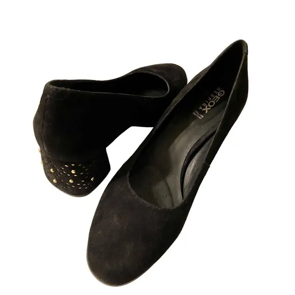 GEOX Respira Shoes Women Size 5.5 EUR 36 Black Suede Block Heels Italian  Patent
