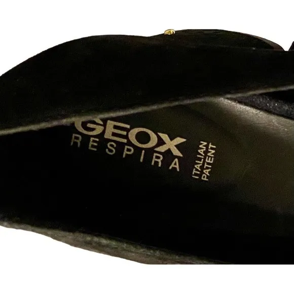 GEOX Respira Shoes Women Size 5.5 EUR 36 Black Suede Block Heels Italian  Patent