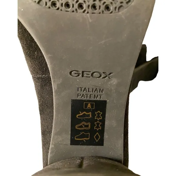 GEOX Respira Shoes Women Size 5.5 EUR 36 Black Suede Block Heels Italian  Patent