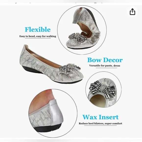 GERIGER GEGALLEL Silver Rhinestone Luxury Women Ballet Shoes Comfy Flats
