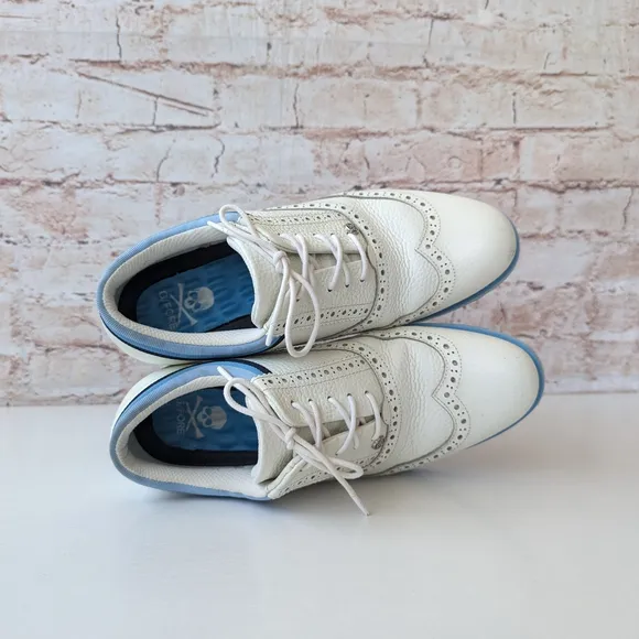 G/FORE White and Blue Athletic Shoes with Brogue Design