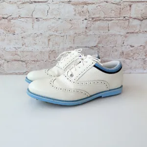 G/FORE White and Blue Athletic Shoes with Brogue Design