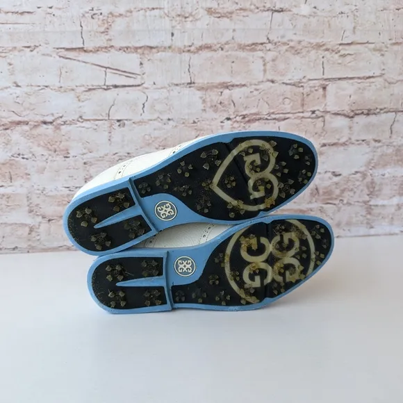 G/FORE White and Blue Athletic Shoes with Brogue Design