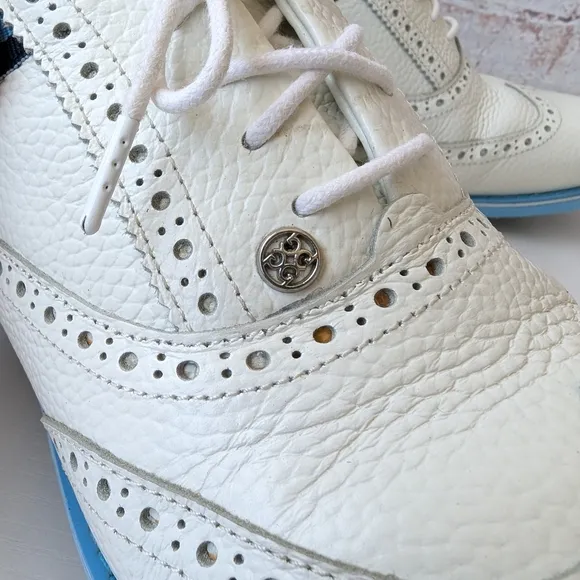 G/FORE White and Blue Athletic Shoes with Brogue Design