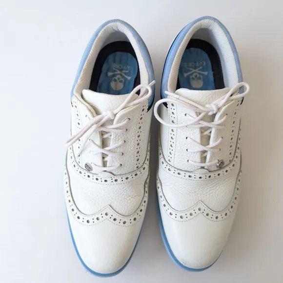 G/FORE White and Blue Athletic Shoes with Brogue Design