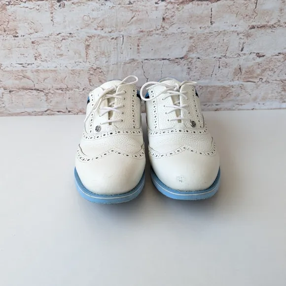 G/FORE White and Blue Athletic Shoes with Brogue Design