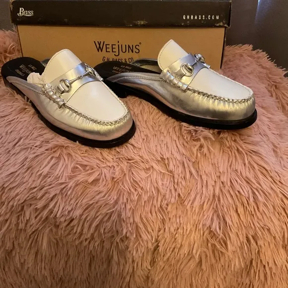 G.H. Bass &amp; Co. Weejuns Silver woman’s Loafers Size 6.5