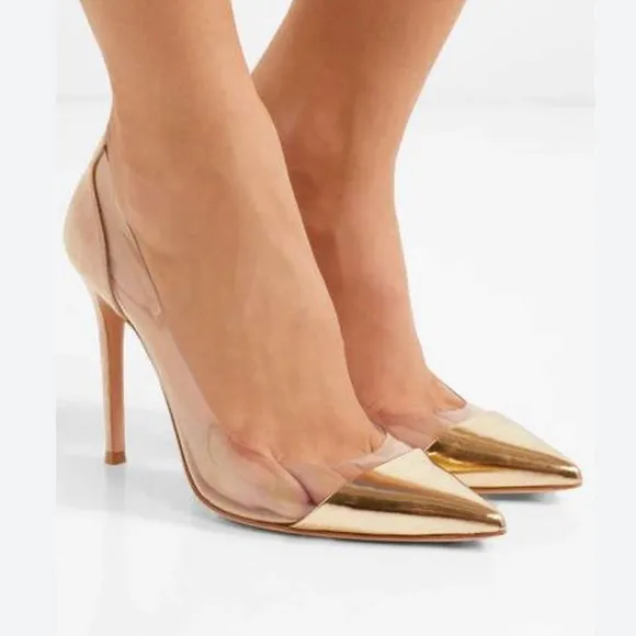 Gianvito Rossi Plexi stillito pumps size 9 1/2 10 rose gold