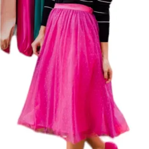 Gibsonlook x Hi Sugarplum Pink &amp; Red Swiss Dot Midi Tulle Skirt NWT Sz Med NWT