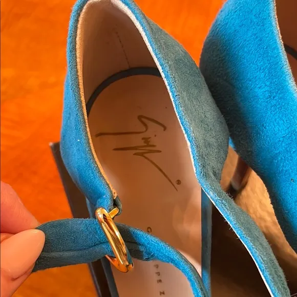Giuseppe Zanotti Blue Suede Women's Heels Sandals  3 inch