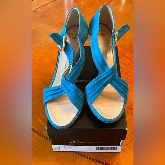 Giuseppe Zanotti Blue Suede Women's Heels Sandals  3 inch