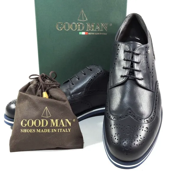 GOODMAN 🇮🇹 MEN'S NAVY BLUE SOFT LEATHER COMFORT OXFORD SHOES