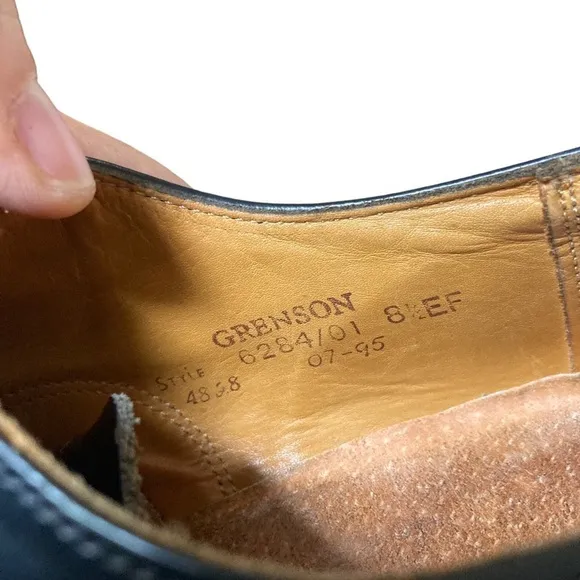 Grenson Men Black Oxford Black Leather Shoes Size 9.5