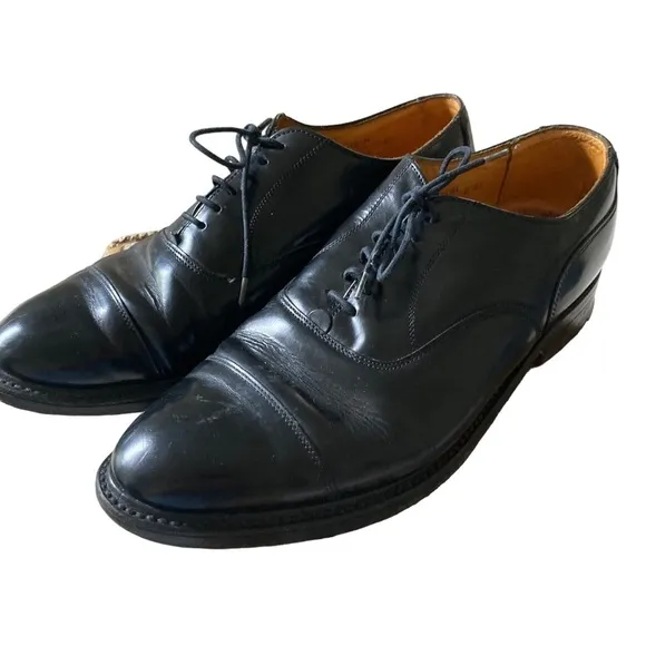 Grenson Men Black Oxford Black Leather Shoes Size 9.5