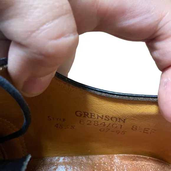 Grenson Men Black Oxford Black Leather Shoes Size 9.5