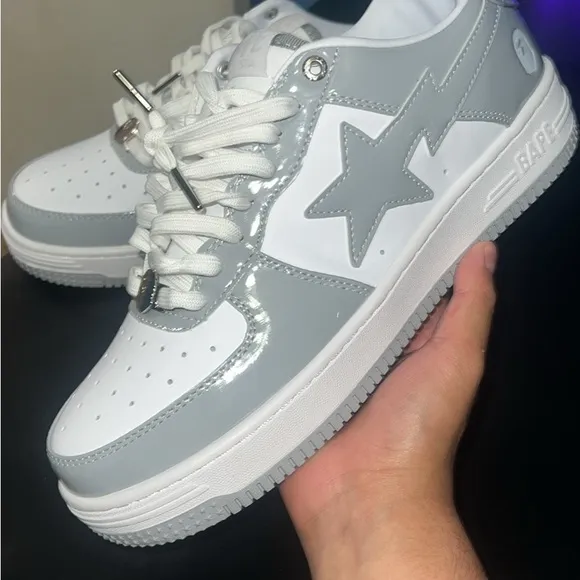 grey pre-owned bapestas without box