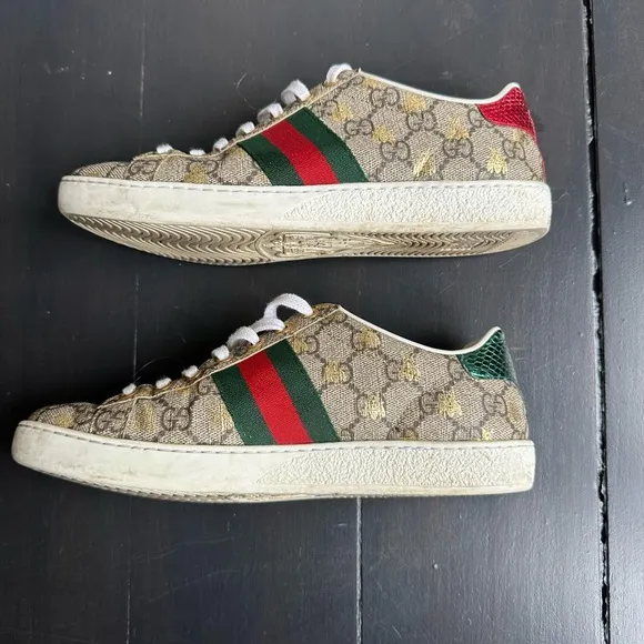 Gucci Brown and Red Sneakers with Iconic Pattern